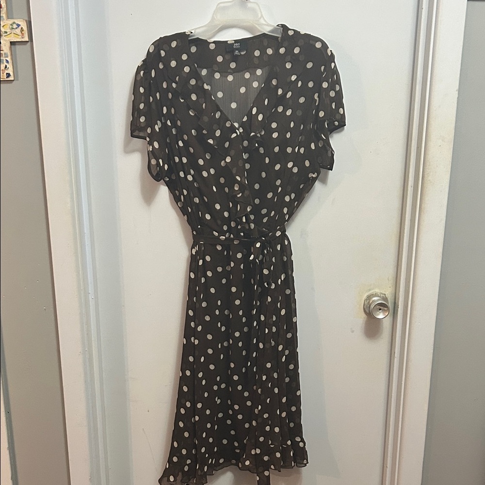 J.B.S. Brown Dress with White Polka Dots